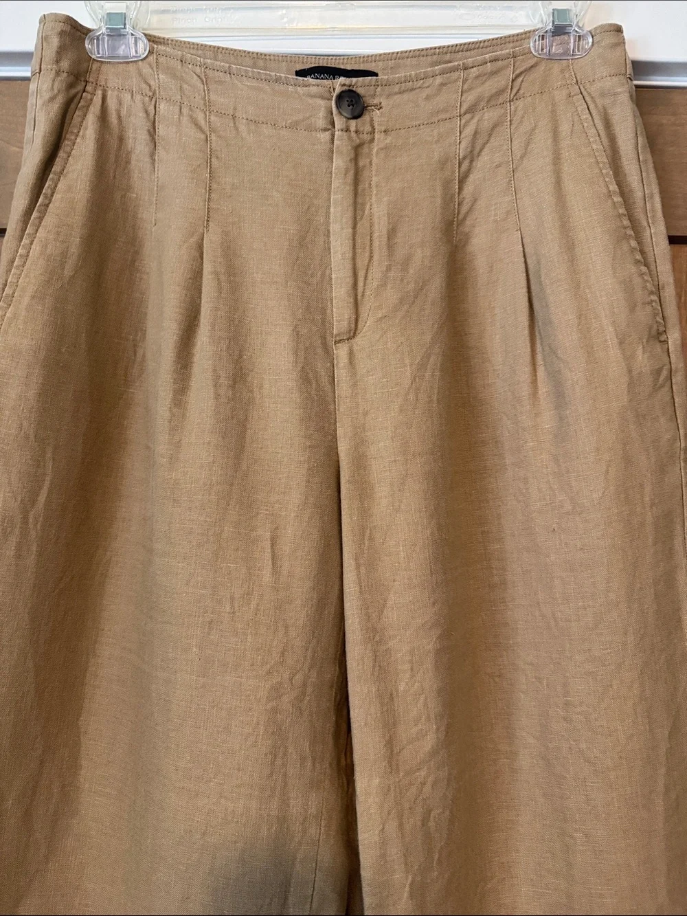 Banana Republic High Rise Linen Wide Leg Pleated Trouser Pants Womens 10L Tan